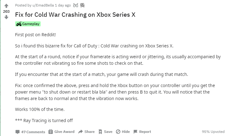 玩家分享XSX《使命召唤17》崩溃解决方法 仅需几秒