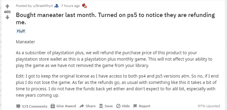 索尼或为最近购买PS+游戏的用户提供自动退款