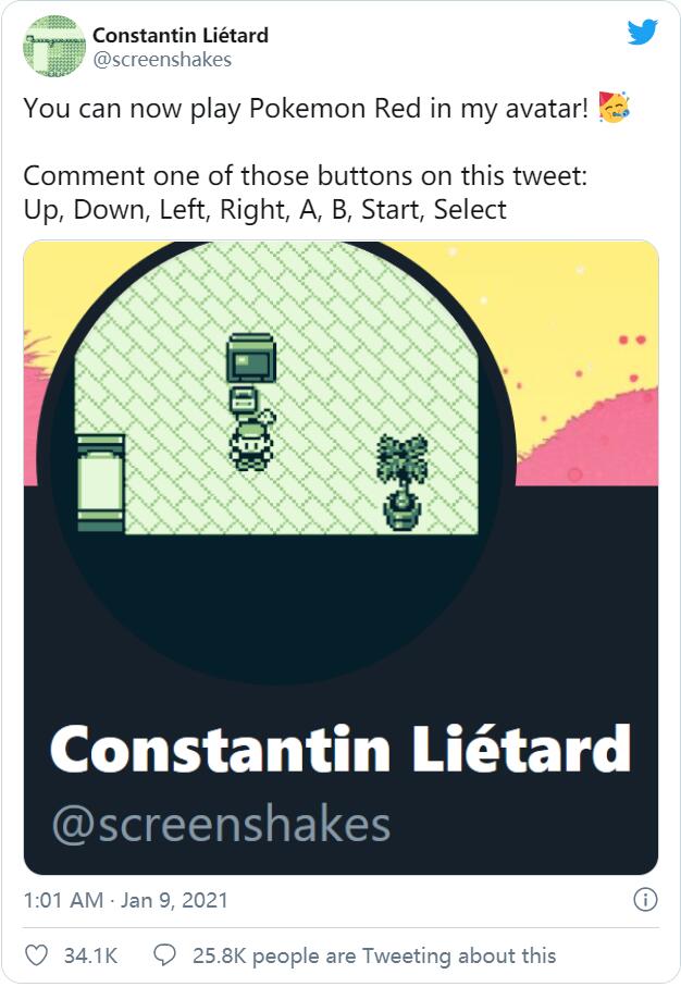 推特用户头像玩起宝可梦 评论输入指令即可控制